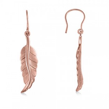 Dangling Feather Earrings in Plain Metal 14k Rose Gold