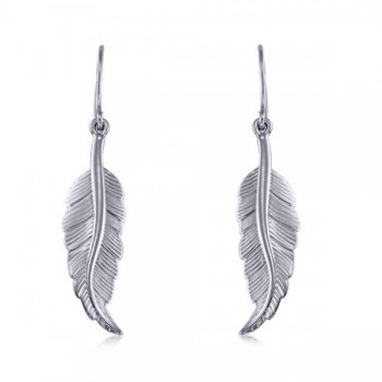 Dangling Feather Earrings in Plain Metal 14k White Gold