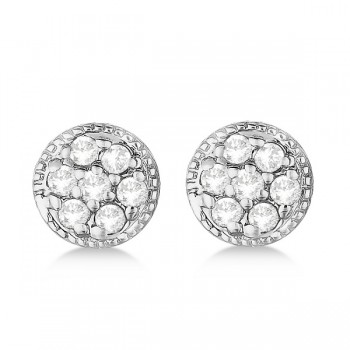 Antique Style Push Back Diamond Earrings Milgrain Edged 14k White Gold (0.30ct)