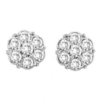 Flower Diamond Cluster Stud Earrings in 14K White Gold (0.54 ctw)