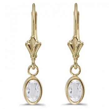 Oval White Topaz Lever-back Drop Earrings 14K Yellow Gold (1.14ct)