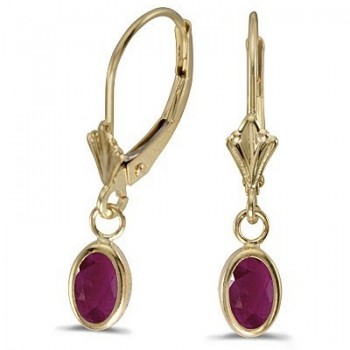 Oval Ruby Lever-back Drop Earrings in 14K Yellow Gold (1.20ct)