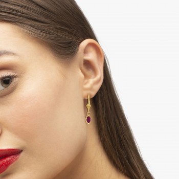 Oval Ruby Lever-back Drop Earrings in 14K Yellow Gold (1.20ct)