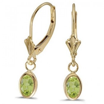 Oval Peridot Lever-back Drop Earrings in 14K Yellow Gold (1.10ct)