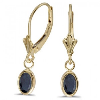 Oval Blue Sapphire Lever-back Drop Earrings 14K Yellow Gold (1.10ct)