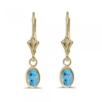 Oval Blue Topaz Leverback Drop Earrings in 14kt Yellow Gold (1.14ct)