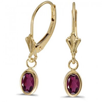 Oval Rhodolite Garnet Leverback Drop Earrings in 14K Yellow Gold (1.10ct)