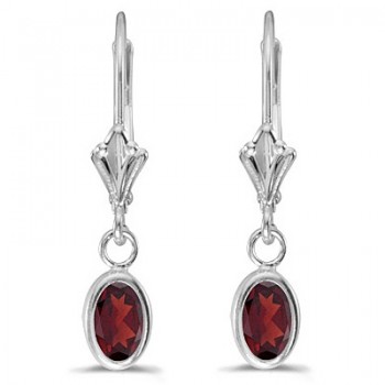 Oval Garnet Lever-back Drop Earrings in 14K White Gold (1.10ct)