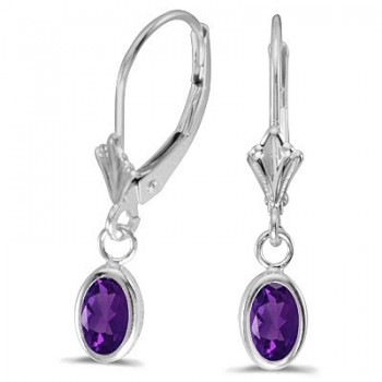 Oval Amethyst Lever-back Drop Earrings in 14K White Gold (0.90ct)