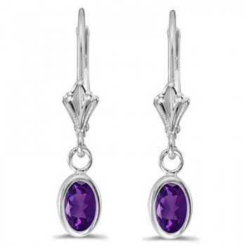 Oval Amethyst Lever-back Drop Earrings in 14K White Gold (0.90ct)