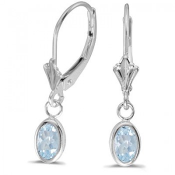 Oval Aquamarine Lever-back Drop Earrings in 14K White Gold (0.80ct)