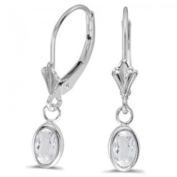 Oval White Topaz Lever-back Drop Earrings 14K White Gold (1.14ct)