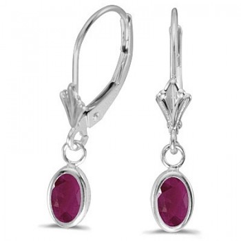 Oval Ruby Lever-back Drop Earrings in 14K White Gold (1.20ct)