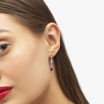 Oval Ruby Lever-back Drop Earrings in 14K White Gold (1.20ct)