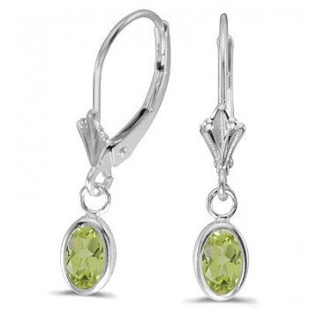 Oval Peridot Lever-back Drop Earrings in 14K White Gold (1.10ct)