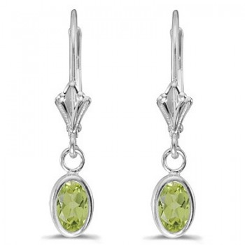 Oval Peridot Lever-back Drop Earrings in 14K White Gold (1.10ct)