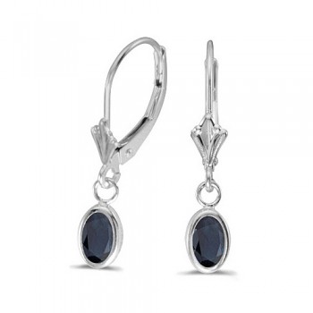 Oval Blue Sapphire Lever-back Drop Earrings 14K White Gold (1.10ct)