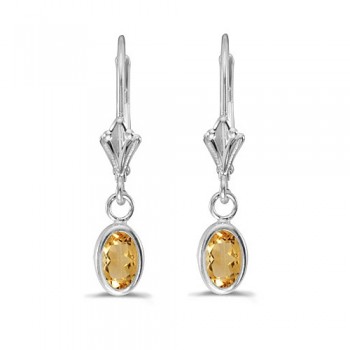 Oval Citrine Leverback Drop Earrings in 14K White Gold (0.90ct)