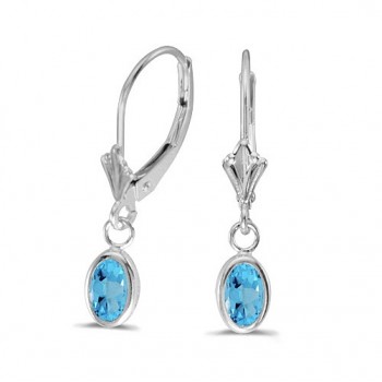 Oval Blue Topaz Leverback Drop Earrings in 14kt White Gold (1.14ct)