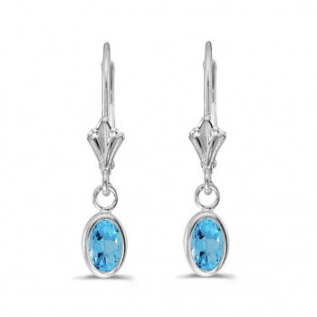 Oval Blue Topaz Leverback Drop Earrings in 14kt White Gold (1.14ct)