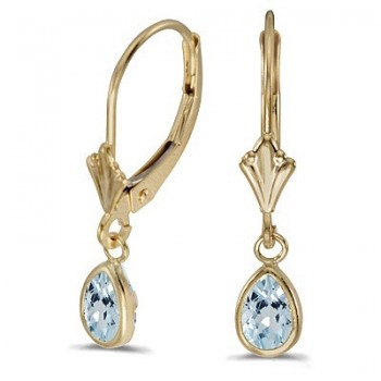 Aquamarine Dangling Drop Lever-Back Earrings 14K Yellow Gold (0.70ct)