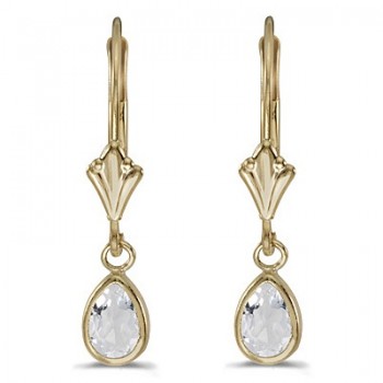 White Topaz Dangling Drop Lever-Back Earrings 14K Yellow Gold (1.00ct)