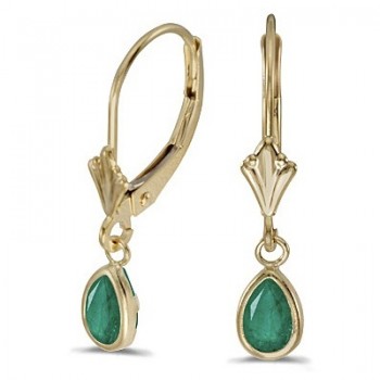 Emerald Dangling Drop Lever-Back Earrings 14K Yellow Gold (0.80ct)