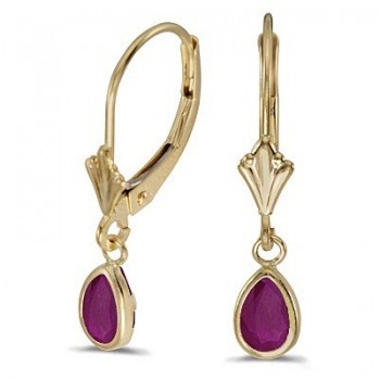 Ruby Dangling Drop Lever-Back Earrings 14K Yellow Gold (0.90ct)