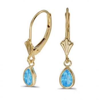 Blue Topaz Dangling Drop Lever-Back Earrings 14K Yellow Gold (1.00ct)