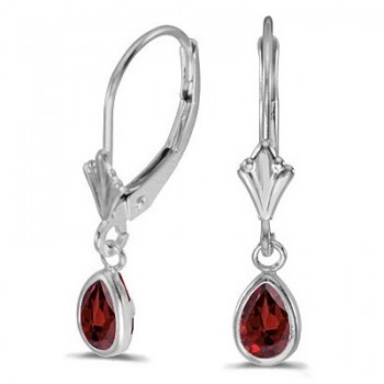 Garnet Dangling Drop Lever-Back Earrings 14K White Gold (0.90ct)