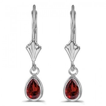 Garnet Dangling Drop Lever-Back Earrings 14K White Gold (0.90ct)