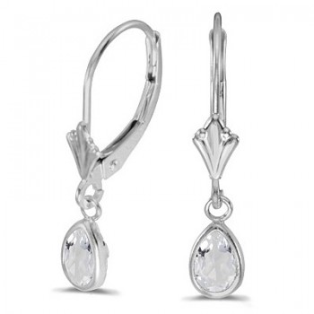 White Topaz Dangling Drop Lever-Back Earrings 14K White Gold (1.00ct)