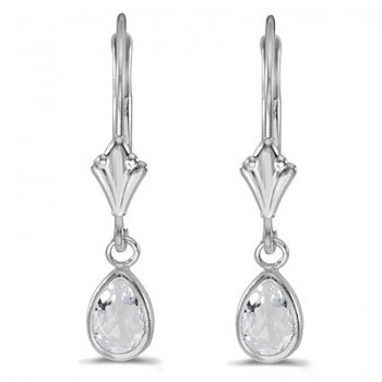 White Topaz Dangling Drop Lever-Back Earrings 14K White Gold (1.00ct)