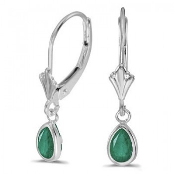 Emerald Dangling Drop Lever-Back Earrings 14K White Gold (0.80ct)