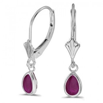 Ruby Dangling Drop Lever-Back Earrings 14K White Gold (0.90ct)