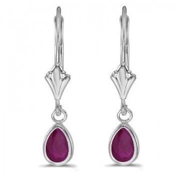 Ruby Dangling Drop Lever-Back Earrings 14K White Gold (0.90ct)