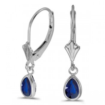 Pear Blue Sapphire Drop Dangling Earrings 14k White Gold (0.90ct)