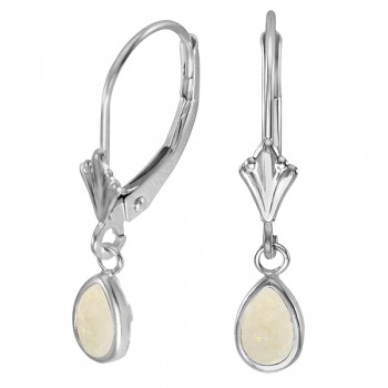 Pear Opal Bezel Drop Earrings in 14K White Gold (0.44ct)