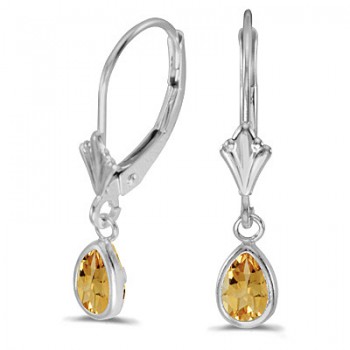 Bezel-Set Pear Citrine Dangling Drop Earrings 14K White Gold (0.70ct)