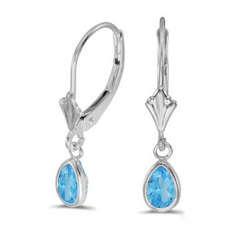 Blue Topaz Dangling Drop Lever-Back Earrings 14K White Gold (1.00ct)