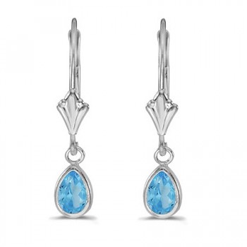 Blue Topaz Dangling Drop Lever-Back Earrings 14K White Gold (1.00ct)