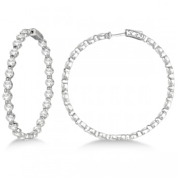 Large Round Floating Diamond Hoop Earrings 14k White Gold (10.00ct)