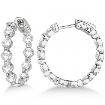 Small Round Floating Diamond Hoop Earrings 14k White Gold (4.00ct)