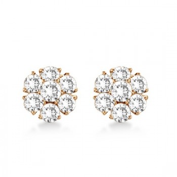 Diamond Flower Cluster Earrings in 14K Rose Gold (2.05ct)