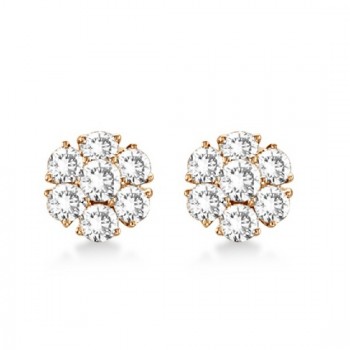Diamond Flower Cluster Earrings in 14K Rose Gold (3.00ct)