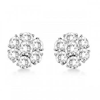 Diamond Flower Cluster Earrings in 14K White Gold (2.05ct)