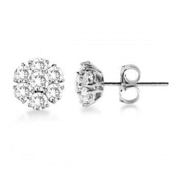 Diamond Flower Cluster Earrings in 14K White Gold (1.20ctw)