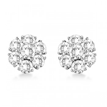Diamond Flower Cluster Earrings in 14K White Gold (1.20ctw)
