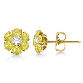 Yellow & White Diamond Flower Cluster Earrings 14K Y Gold (1.20ct)