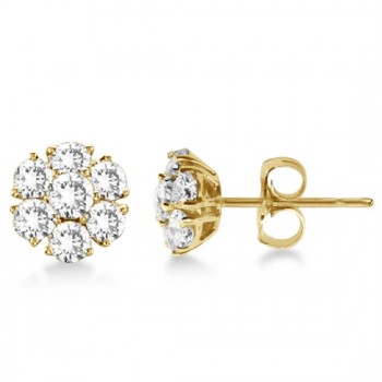 Diamond Flower Cluster Earrings in 14K Yellow Gold (2.05ct)